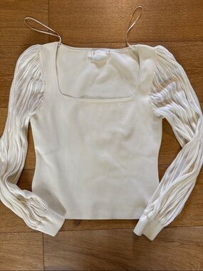 ASTR Cream Square Neck Puff Sleeve Top